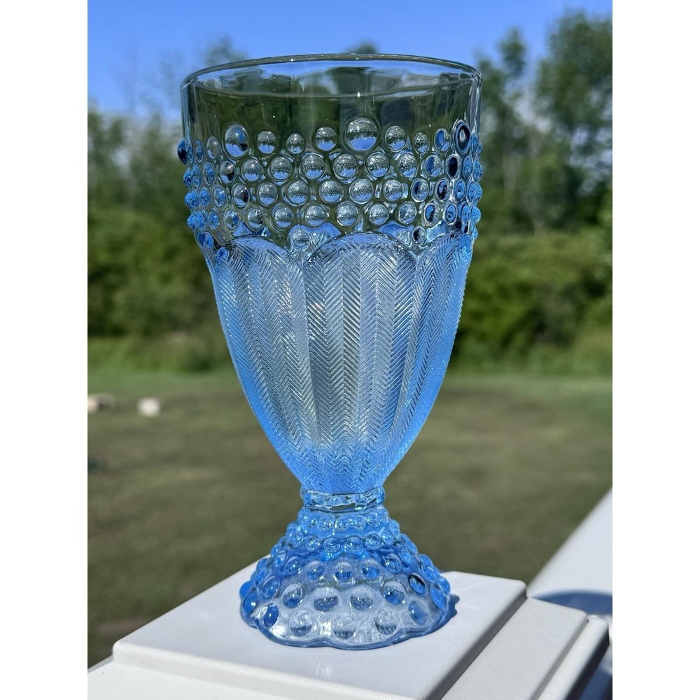 Hobnail Gorham Crystal Emily's Attic Blue Iced Tea Glass 6" Tall RETIRED EUC